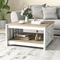 thumbnail image 3 of Dextrus Coffee Table with Storage, Square Wood Farmhouse Coffee Table with Barn Door for Living Room, Grey Wash, 3 of 9