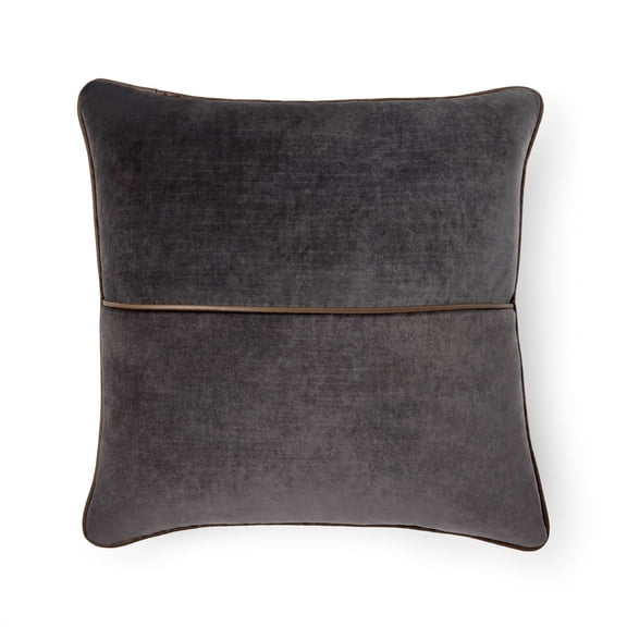 Mainstays 18" x 18" Black Velvet With Faux Leather Trim Polyester Decorative Pillow