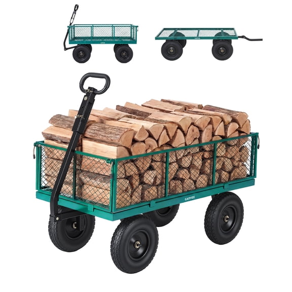 1000 LBS Heavy Duty Steel Garden Wagon Cart, Metal Utility Yard Cart with 13 Inch All Terrain Tires, Removable Mesh Sides and 180° Rotating Handle for Lawn Garden Farm Backyard - Green