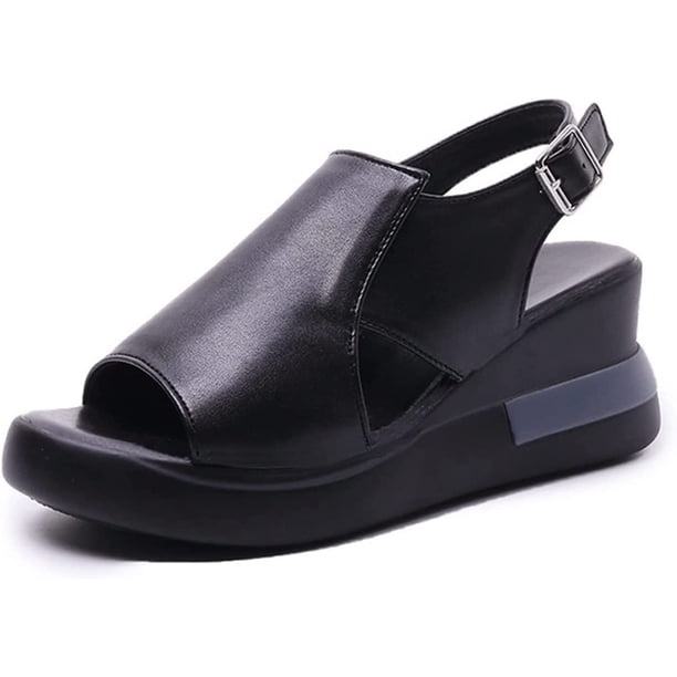 Xishao Nueva Sandalia ortopédica de Verano, Sandalias de cuña con Plataforma de Boca de Pescado para Mujer, Sandalias de cuña de Cuero Suave, Zapatos de tacón de Verano con Plataforma Peep Toe Xishao ropa