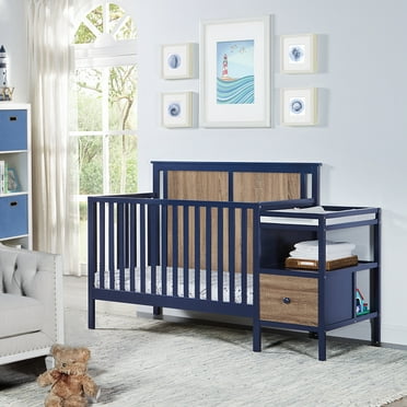Miekor Furniture Connelly 4-In-1 Crib And Changer Combo Midnight Blue/Vintage Walnut 04837