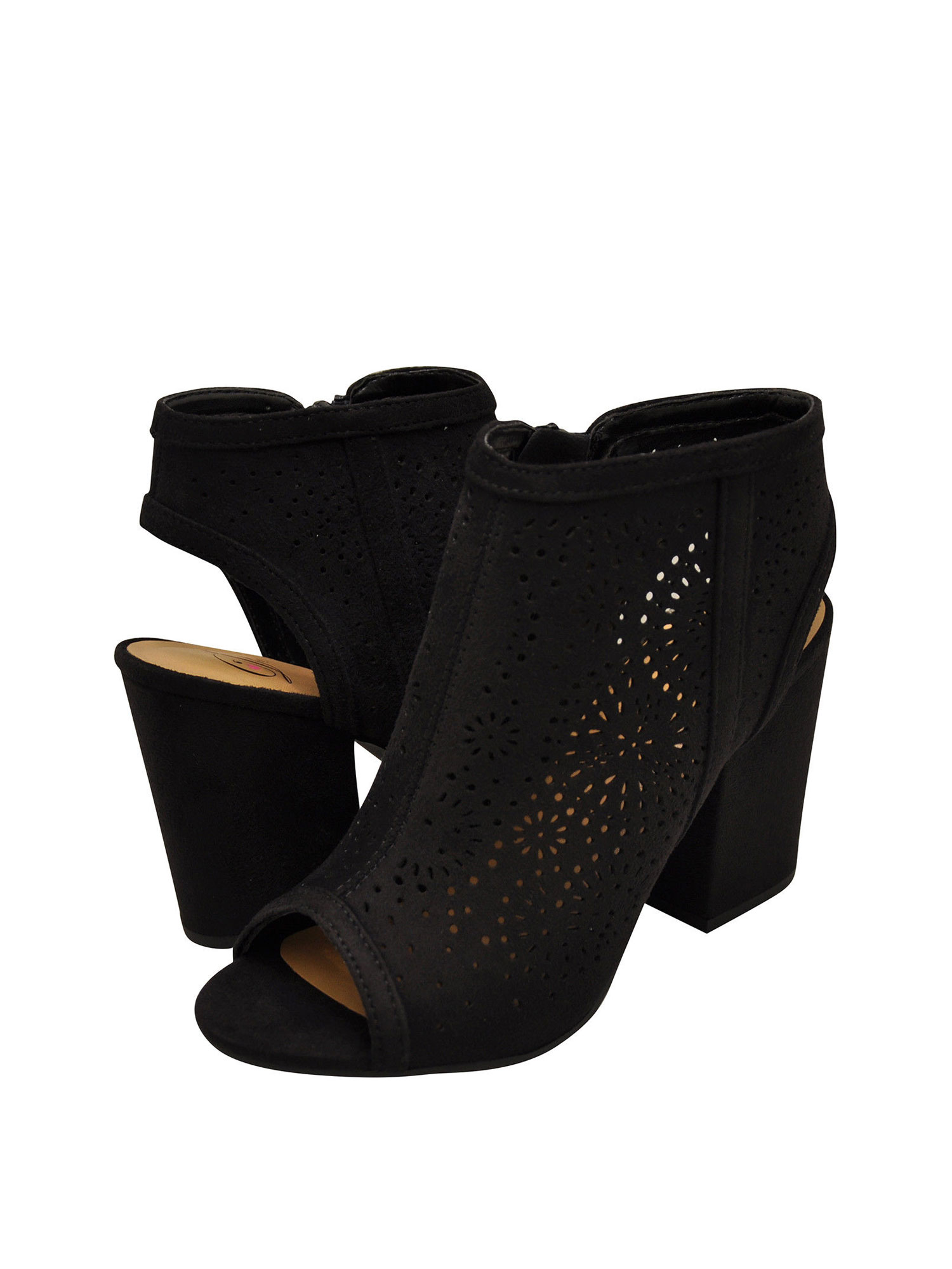 Delicious ParkingS Women's Perforated Chunky Heel Sandal Booties