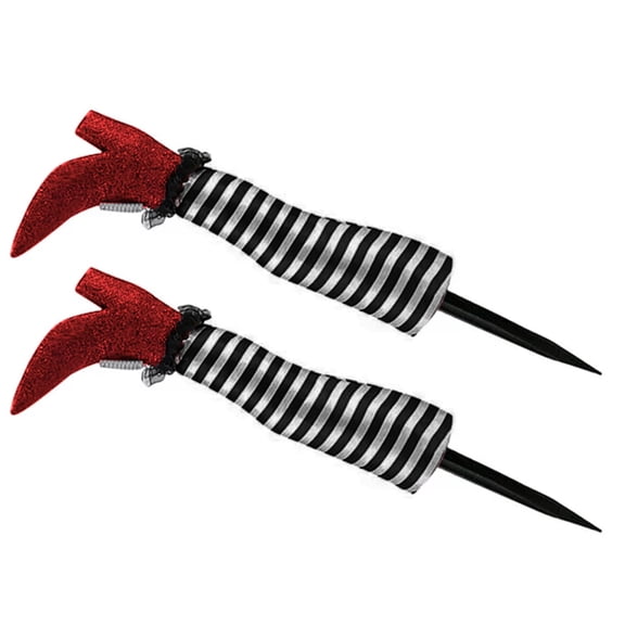 Halloween Witch Legs Stakes with LED Lights, 2Pcs Striped Witch Leg Yard Decorations with High Heels for Outdoor Garden Lawn and Patio Spooky Decor, 1Pack Black