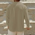 thumbnail image 6 of Eryao Mens Henley Shirts Long Sleeve Half Button Linen Stand Collar Casual Tops Lightweight Solid Color Cotton Tee,Khaki,M, 6 of 6