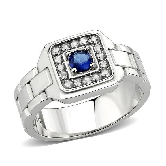 Mens Ring Silver BlueStainless Steel Ring with Synthetic Sapphire in Montana