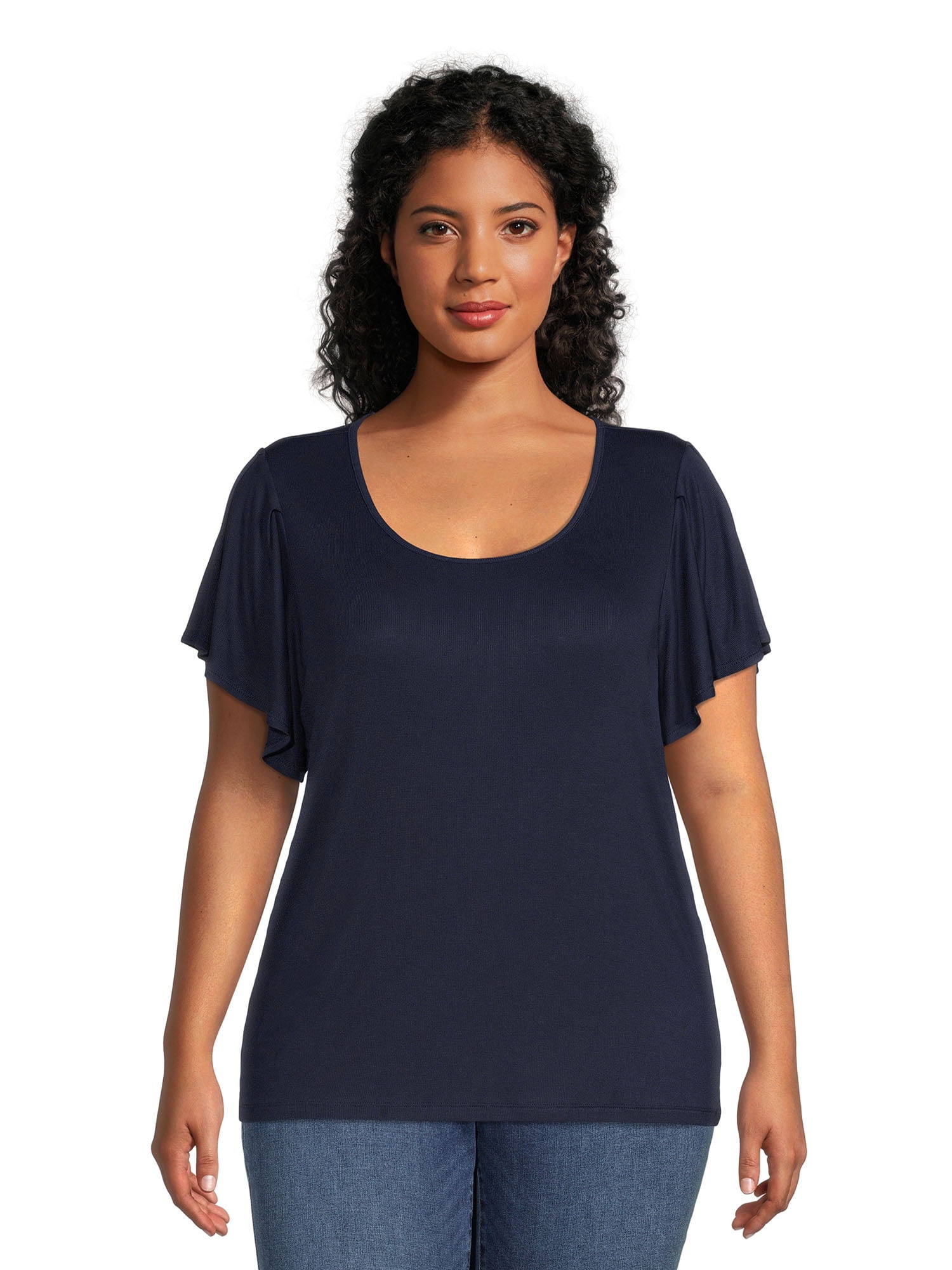 Terra & Sky Women's Plus Size Ruffle Sleeve Tee, 2-Pack