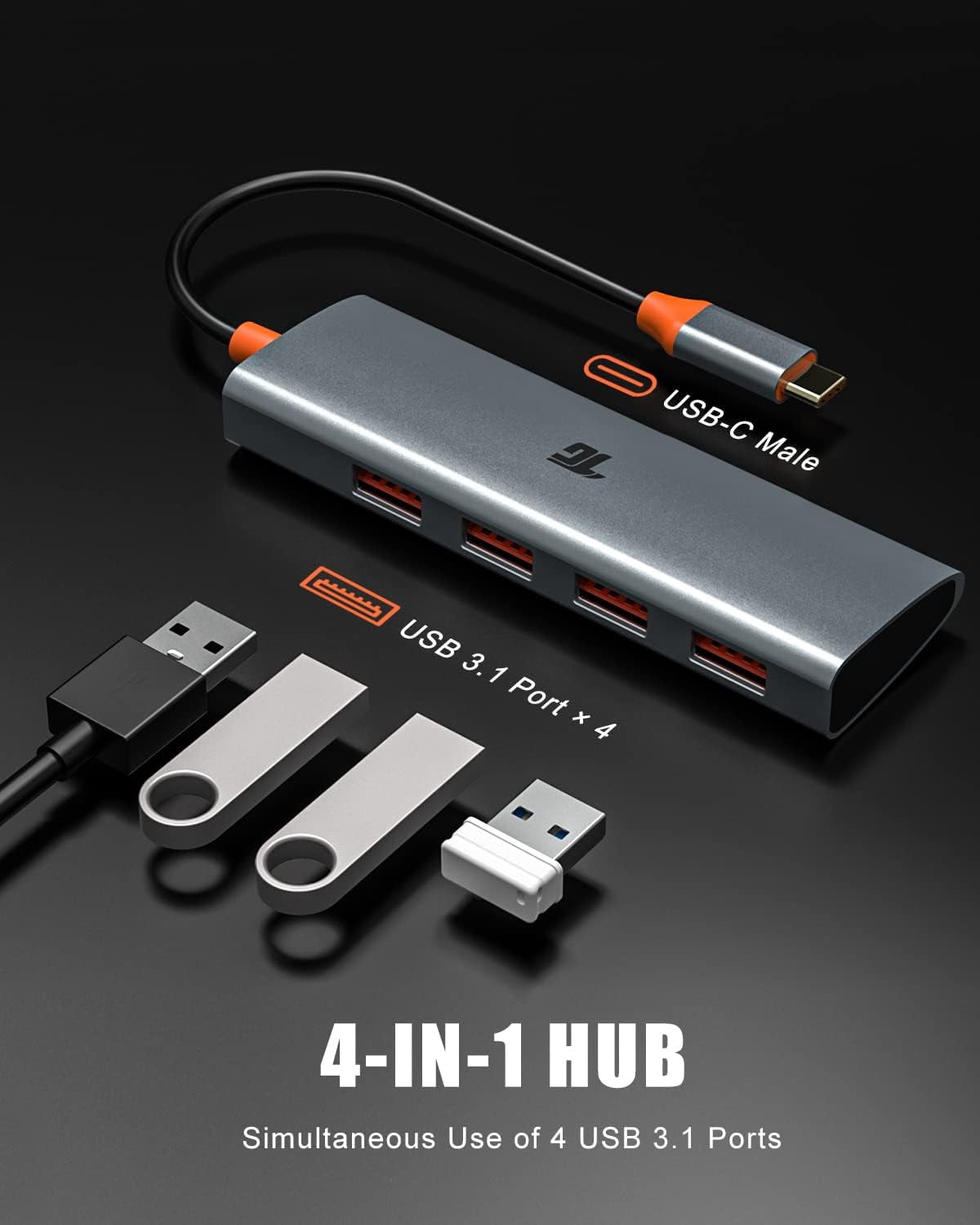 USB C Hub, USB C to 4 USB 3.1 Ports Adapter, USB 3.1 Hub with 10Gbps SuperSpeed for MacBook Pro/Air, iMac, Dell, Chromebook and More Type C Devices