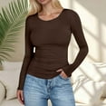 thumbnail image 2 of GEWSEY Womens Long Sleeve Shirts Fall Tops Crew Neck Base Layer Ribbed Slim Fitted Pullover (Brown, M), 2 of 6