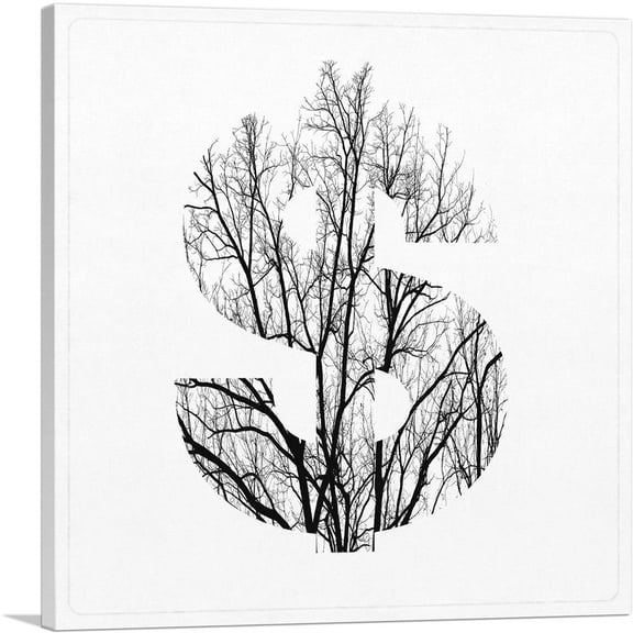 ARTCANVAS Tree Branches Alphabet Dollar Sign Symbol Canvas Art Print - Size: 12" x 12" (0.75" Deep)