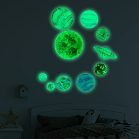 

Shiusina Glow In The Dark Round Planets Star PVC Stickers Kids Ceiling Wall Bedroom Multicolor
