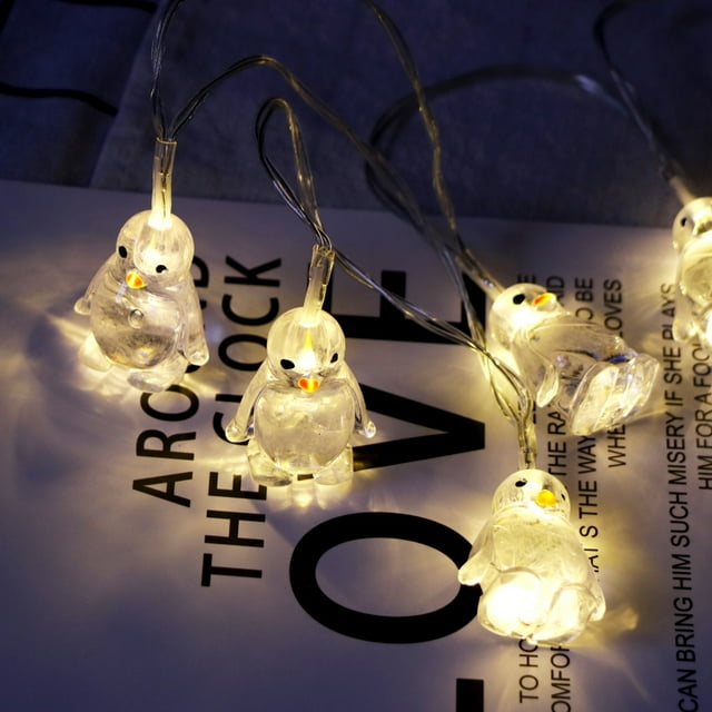 Fiudx Luces Led con Forma de Pingüino, 10 Led Blanco Cálido, Decoración Navideña para Interiores, Guirnalda de Luces Transparente, Impermeable, Decoración Festiva para El Hogar, 1,65 M de Largo, Func