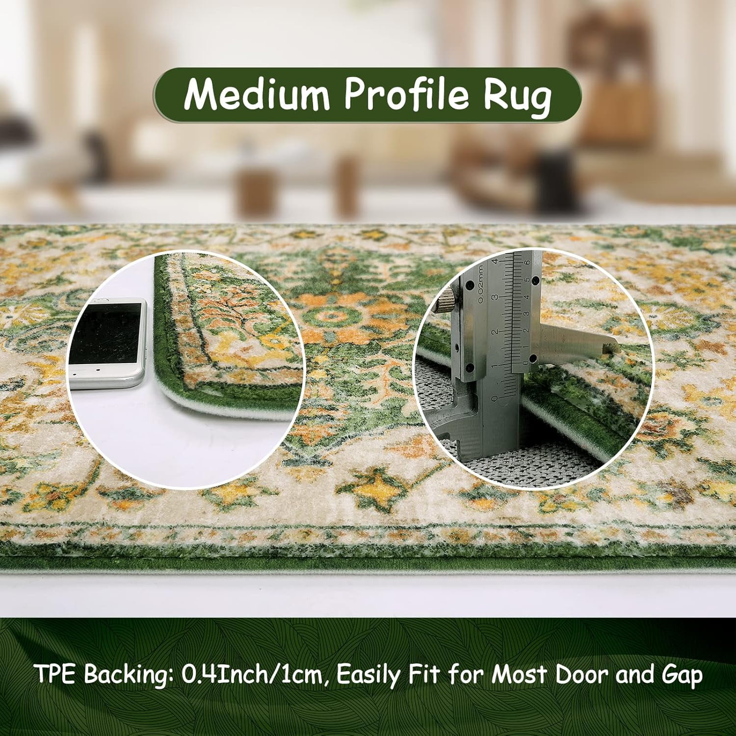 Wonnitar 4'x6' Bohemian Floral Medallion Area Rug,Oriental Distressed Bedroom Rug Country Vintage Faux Wool Indoor Throw Mat Non-Slip Washable Low-Pile Carpet for Bathroom Living Kitchen Laundry Room