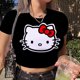thumbnail image 3 of Camiseta Sexy de Hello Kitty con letras para mujer, top informal ajustado de manga corta con cuello redondo, Camiseta básica versátil de verano 2024, 3 of 4