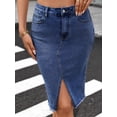 thumbnail image 6 of Women Denim Pencil Skirts Mid Long High Waist A Line Midi Jean Skirt Split Hem Skirts for Ladies. XL, 6 of 9
