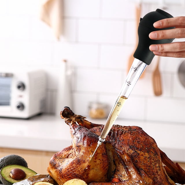 1Pc Turkey Baster Set Include Detachable Food Grade Silicone Bulb,Meat Injector Needle and Cleaning Brush,Quality Meat Basters for Basting and Kitchen Cooking Turkey,Beef,Pork,Fish,BBQ(B)
