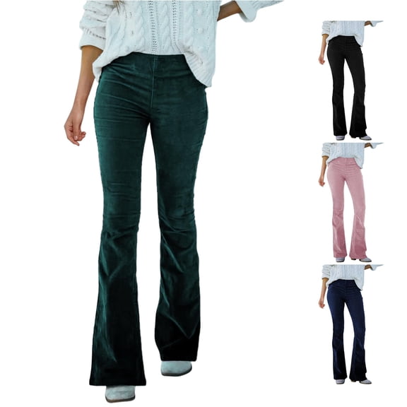 DHFJKG Flare Leggings For Women Corduroy Pants Elastic Waist Bell Bottoms Bootcut Leggings