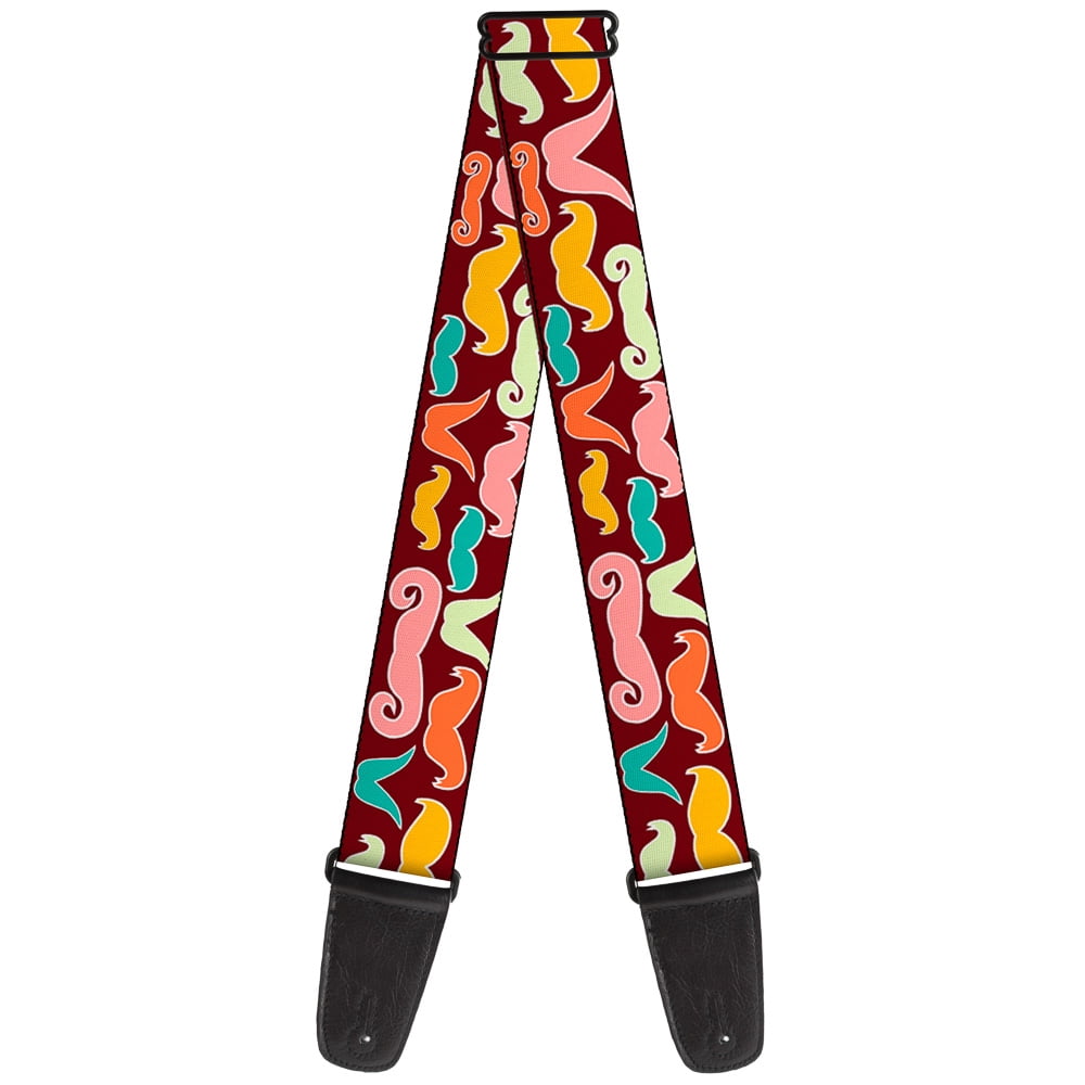 Buckle-Down Guitar Strap, Mustaches Brown Multi Pastel, 2 Inches Wide