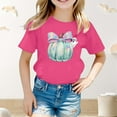 thumbnail image 2 of Tisuna Halloween Girls Tops Child Pumpkin Print Short Sleeve Crew Neck Shirts Soft Breathable Kids Outdoor Wear Pink 10-11 Years, 2 of 4