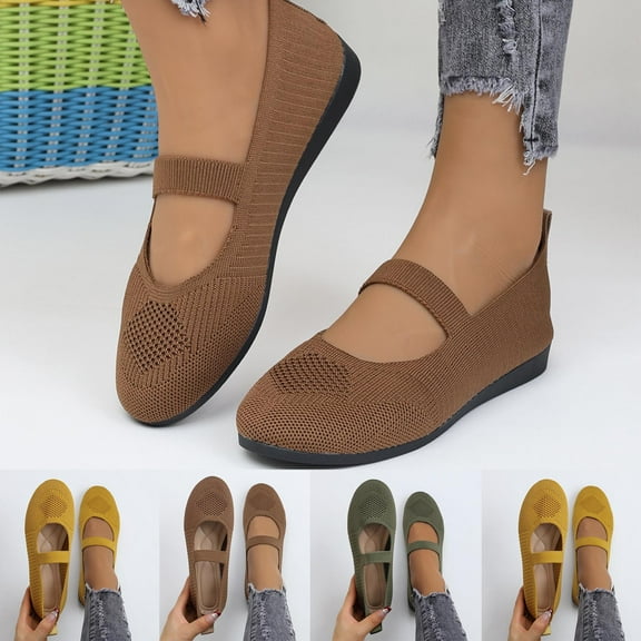 Miluxas Women Flat Shoes Clearance Knitted Lightweight Slip-on Loafers Breathabel Soft Comfortable Ballet Flats Yellow 9.5(43)