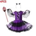 thumbnail image 4 of Vestido de murciélago morado para niñas de Halloween, disfraz de vampiro demonio para cosplay elegante para niños con tocado de alas, ropa de juego de rol de bruja de carnaval, 4 of 4
