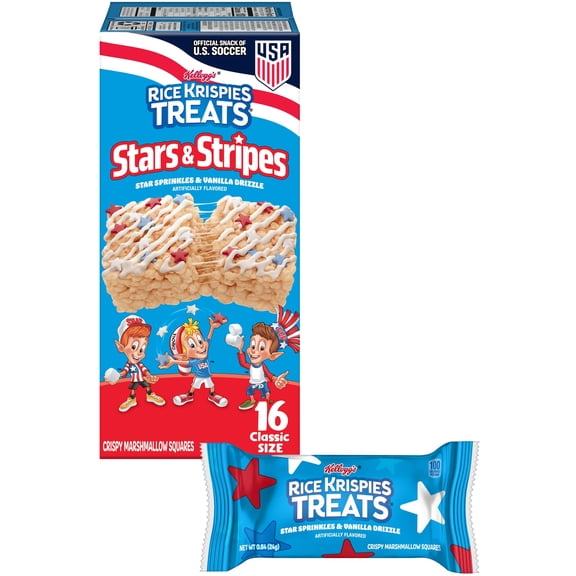 Rice Krispies Treats Star Sprinkles and Vanilla Drizzle Chewy Crispy Marshmallow Squares, Ready-to-Eat, Limited Edition, 13.5 oz, 16 Count