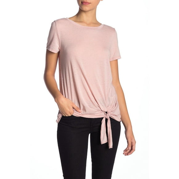 Susina Burnout Tie Hem T-Shirt In Pink Adobe Size Petite S (SP) see through