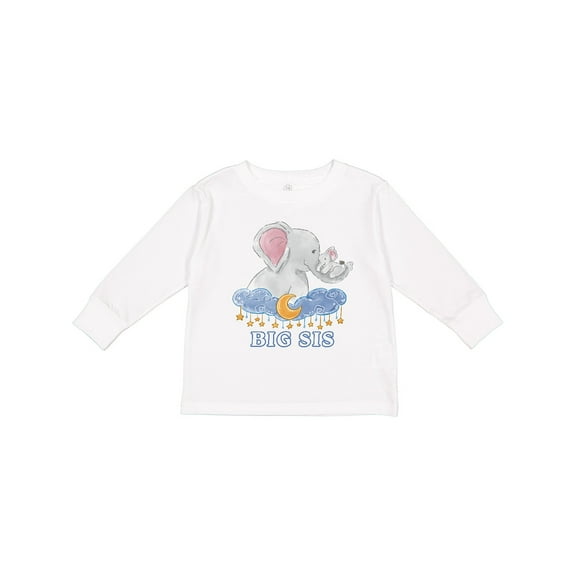Inktastic Big Sis Cute Elephants with Moon and Stars Girls Long Sleeve Toddler T-Shirt