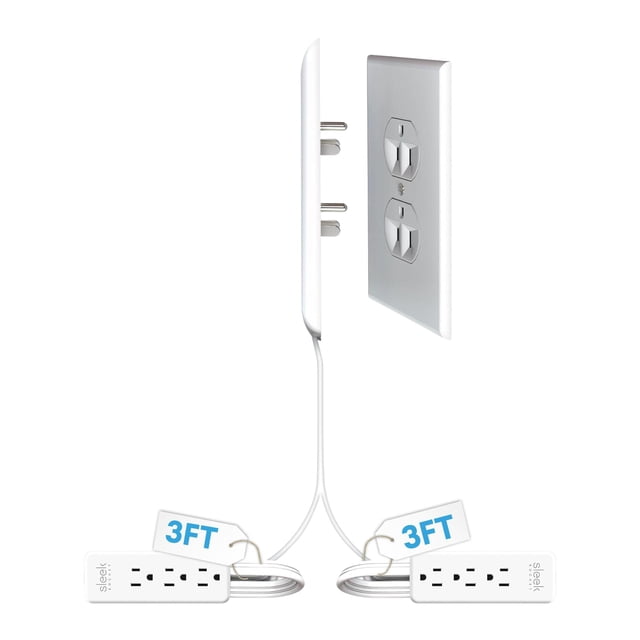 Sleek Socket Corrector de salida ultrafino original y patentado con kit de corrector de cable, cable de extensión plano con tira de alimentación de múltiples salidas, ideal para mejoras en el hogar, o
