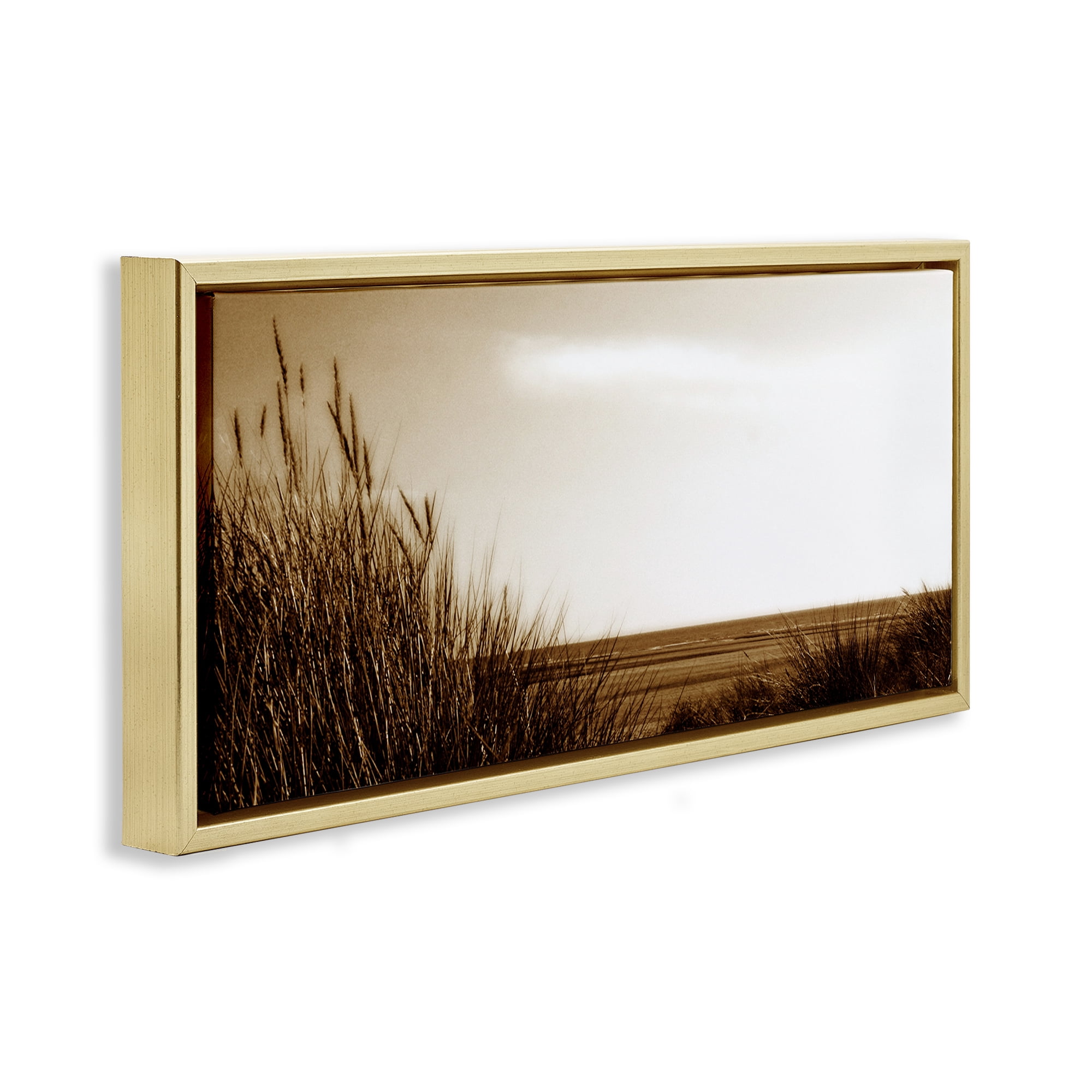 Stupell Industries Long View Horizon Coastal Photography Gold Floater Framed Canvas Art Print Wall Art, 31 x 14