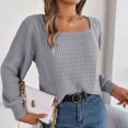 thumbnail image 6 of Baqcunre Womens Sweaters Womens Knit Square Neck Long Sleeve Casual Loose Pullover Sweater Top Crewneck Sweatshirts Womens Fall Tops Grey S, 6 of 7