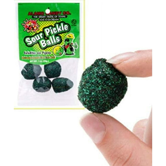 Sour Pickle Balls Intense candies with a pungent sour pickle flavor.