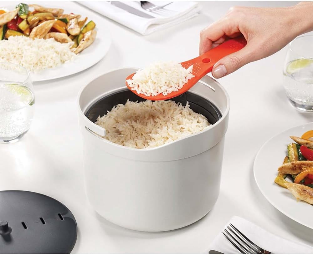 Joseph M-Cuisine Microwave Rice Cooker Steamer 2 Liter/8.5 Cup - Stone/Orange