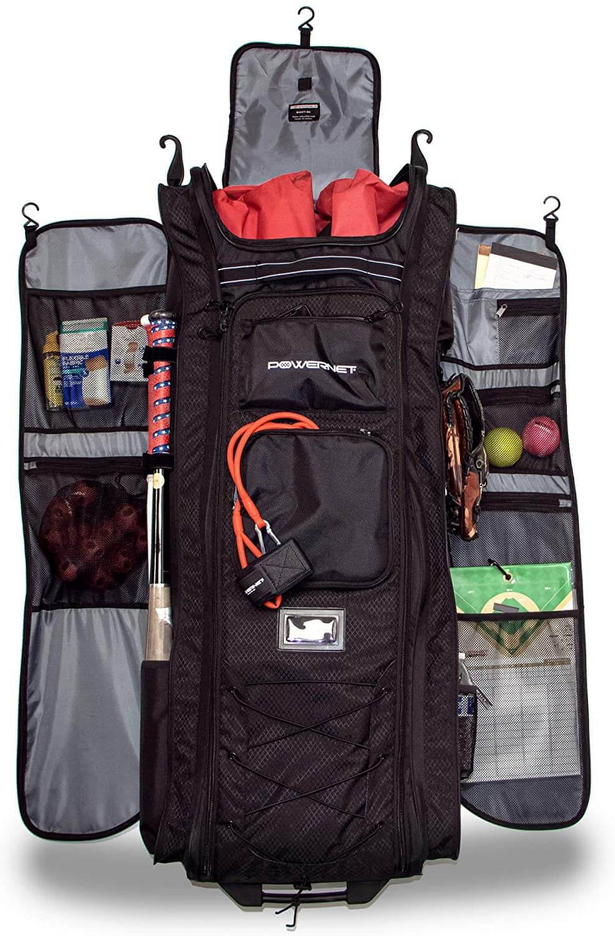PowerNet All Gear Transporter Baseball Travel Bag, Rolling Duffle Bag with Wheels & Handle for Baseball Accessories, Catchers Gear & Bats, Main Pocket Fits Four 7x7 Nets