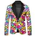 thumbnail image 4 of Men's Rainbow Long Sleeve Two Piece Suit with Jacket Trousers Tie Printed Button Pockets for Holiday Party Events, 4 of 6