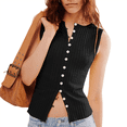 thumbnail image 2 of Camiseta Sin Mangas de Verano para Mujer, de Punto, con Cuello Redondo, Botones Delanteros y Canalé, Ajustada, Sin Mangas, Color Negro, Talla L, 2 of 9