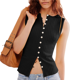 thumbnail image 2 of Camiseta Sin Mangas de Verano para Mujer, de Punto, con Cuello Redondo, Botones Delanteros y Canalé, Ajustada, Sin Mangas, Color Negro, Talla L, 2 of 9