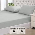 thumbnail image 3 of Fitted Sheet + Pillowcase Set 800 Thread Count 100% Egyptian Cotton 3-Piece ( 1-Fitted + 2-Pillowcase ) Twin-XL Size (39" x 80") Inch 15-Inch Deep Pocket, All-Around Elastic Silver gray Stripe, 3 of 6