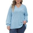thumbnail image 1 of SUNSIOM Women's Plus Size Knitted Pullover Tops Ribbed Long Sleeve Wrap V-Neck Jumper Fall Winter Tops, 1 of 6