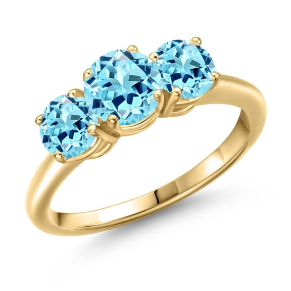 Gem Stone King 18K Yellow Gold Plated Silver Blue Apatite Engagement Ring for Women | 1.81 Cttw | Round 6MM | Gemstone Birthstone | Size 5