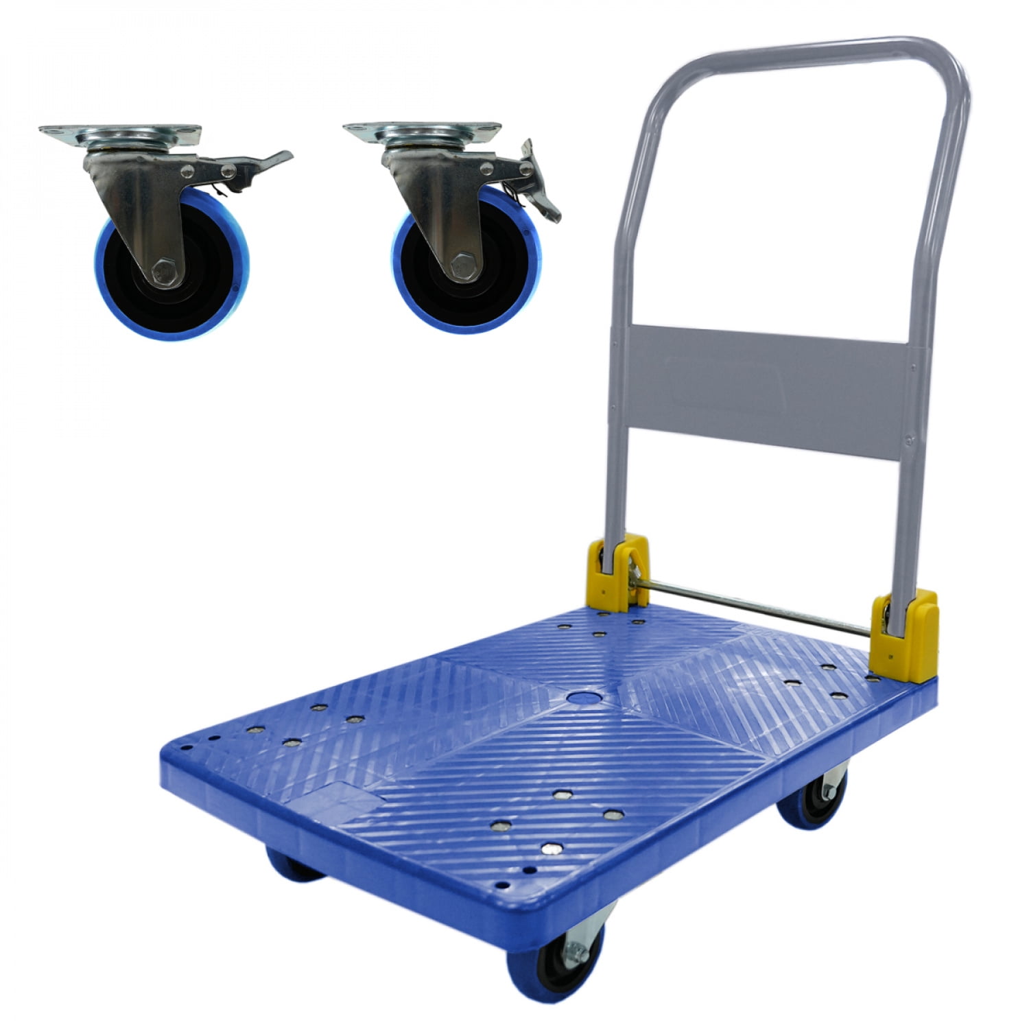 Heavy Duty Foldable Platform Hand Truck 880 Lbs Capacity With 2 Swivel Brake Wheels Anti Skid Panel Blue