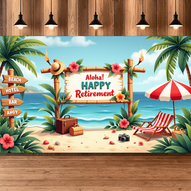 Tropical Theme Aloha Retirement Bamboo Banner for Beach Party Outdoor Celebration Vacation
