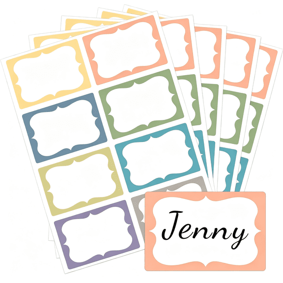CCOCC Name Tag Stickers-200 Pcs 3"X2" Name Label Stickers Self Adhesive Name Sticker with Border for School Classroom Office Events Desk Storage Bin Gift Clothes Easter (Macaron)
