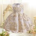 thumbnail image 4 of XEGLSBU Girls Dresses Size 6T Girls' Dress for Children off The Shoulder Party Gown Dress with Rose Embroidery Skirt for Ages 3 10 Beige Size 7-8 Years, 4 of 7