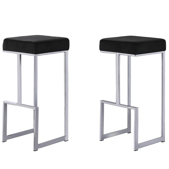 Dorrington Modern Velvet Backless Bar Stool in Black/Silver (Set of 2)