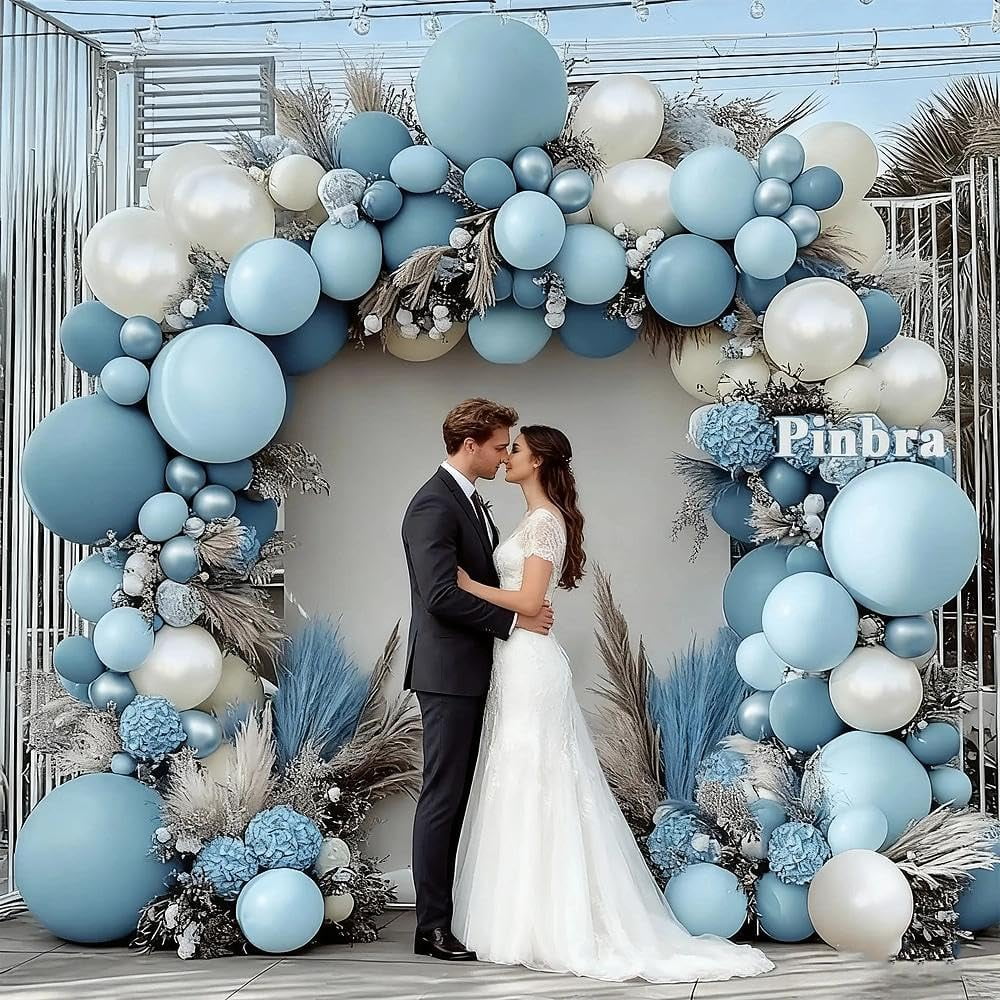 Blue White Balloons Double Stuffed Dusty Blue White Balloon Arch Garland Kit for Baby Shower Wedding Bridal Shower Birthday Graduation Party Decorations
