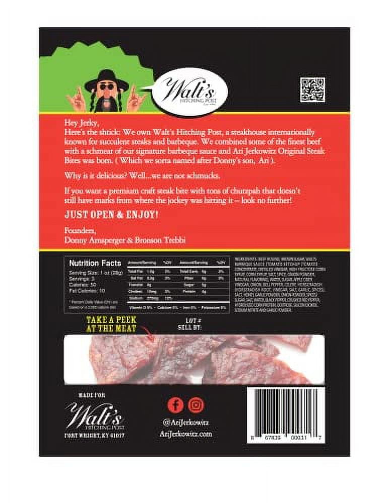 Ari Jerkowitz Original Steak Bites by Walt's Hitching Post Tender Cuts of Smoked & Dried Round Steak Beef Jerky 3 oz Bag - 12 Bags