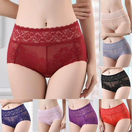 AXXD Ladies Underwear Panties High Waisted Sexy Lace Silk Solid Color Briefs Ventilate Netting Underpants Deals Centre
