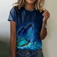 thumbnail image 2 of TSADFHJI Hauts de Sport pour Femmes Yoga Mode Col Rond Manches Courtes T-Shirts d'Été Blouse Imprimée S Bleu Foncé, 2 of 4