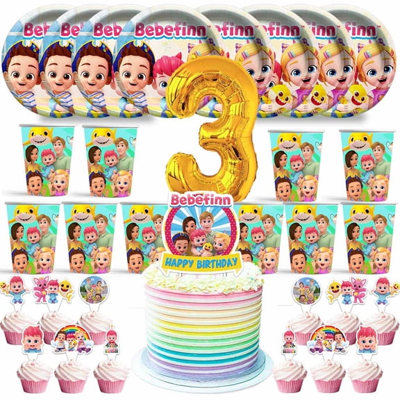 Bebe Playtime Birthday 3rd Cups Party Supplies Plates Fans Decorations Cake Topper Decor