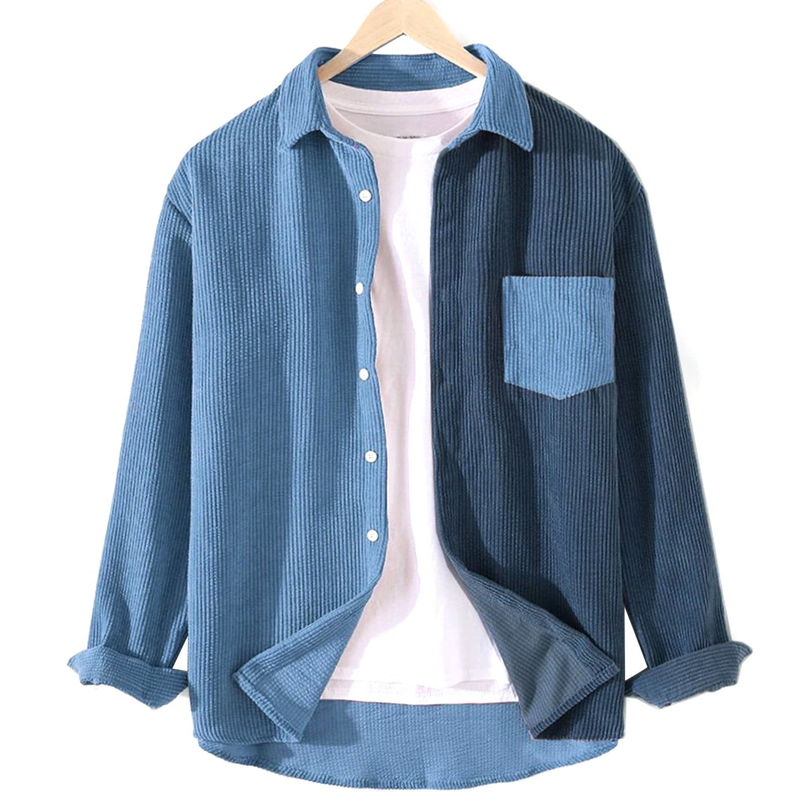 FirH Mens Patchwork Simple Designed Long Sleeve Fashion Slimming Cotton Shirt Shirt 
